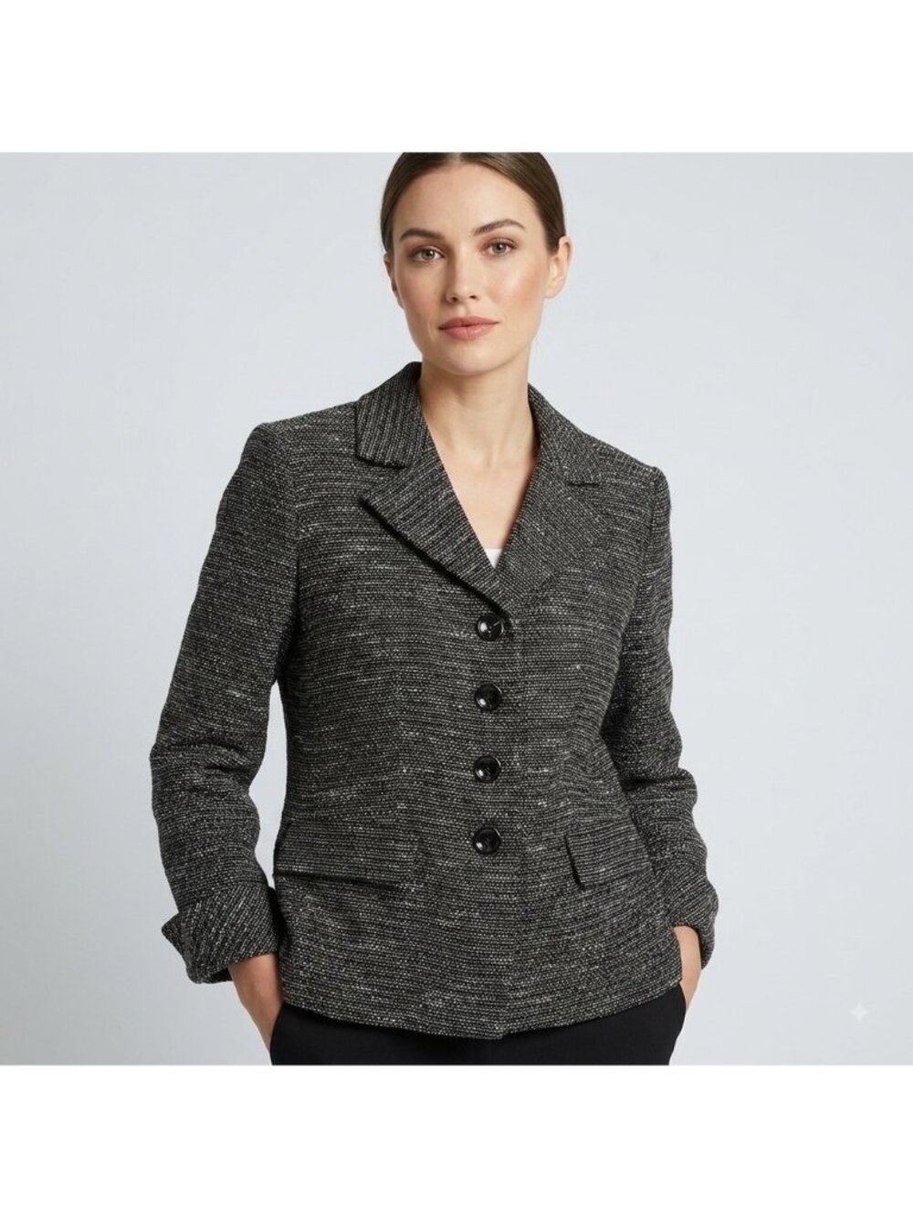 Vintage Y2K Jones Studio Separates Blazer Size 14 Black Tweed Jacket Cuffable